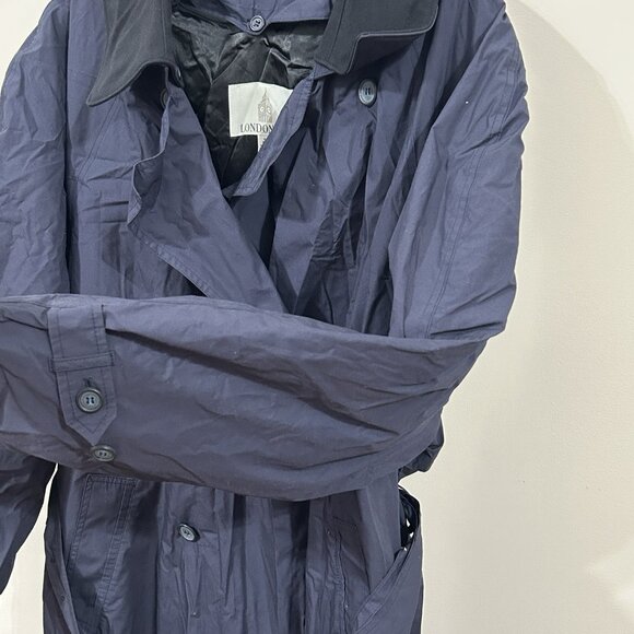 Vintage London Fog Navy Double-Breasted Trench Coat Belt Lined Overcoat Size 44 - Picture 3 of 13